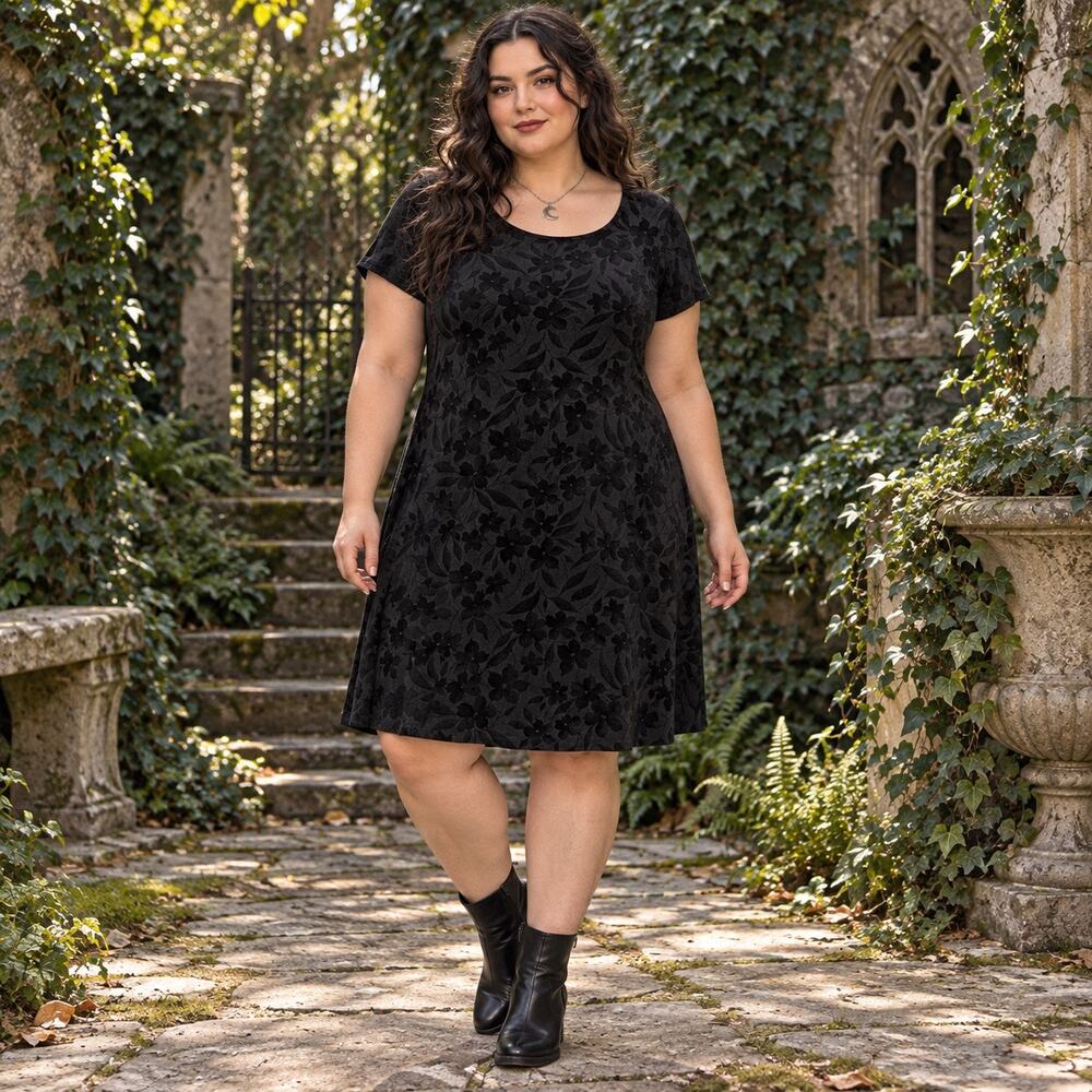 Vtg Positive Attitude Floral Sheath Dress Sz 1X Whimsigoth Dark Romantic Moody